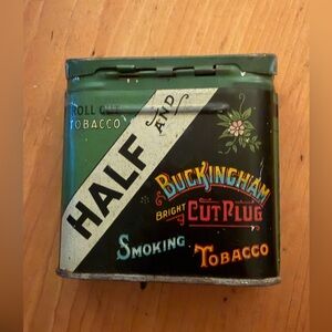 Half & Buckingham Antique Cut Plug Bright Smoking Tobacco Tin - Green & Black